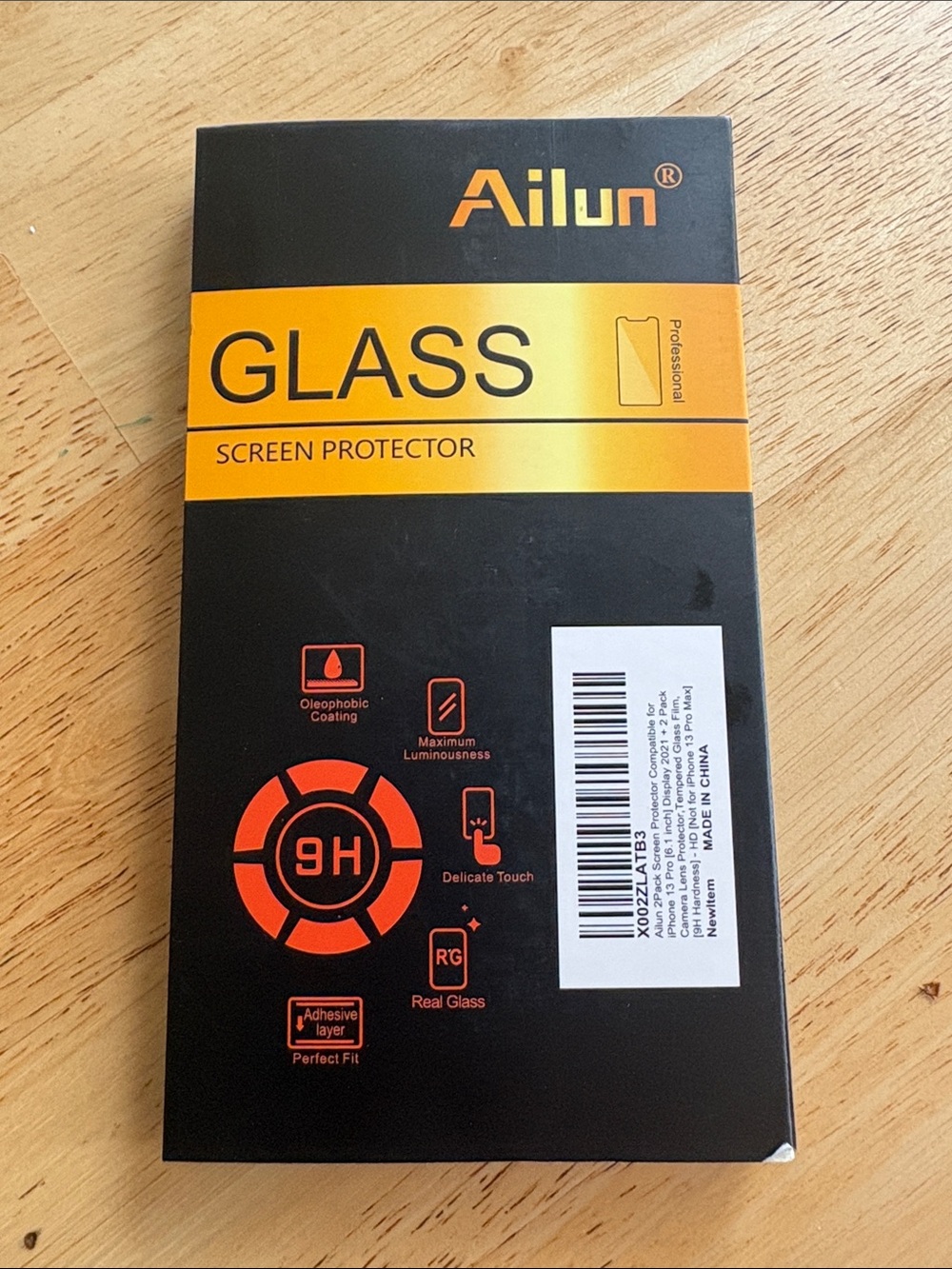 Ailun Black and Orange Tempered Glass Screen Protector Packaging